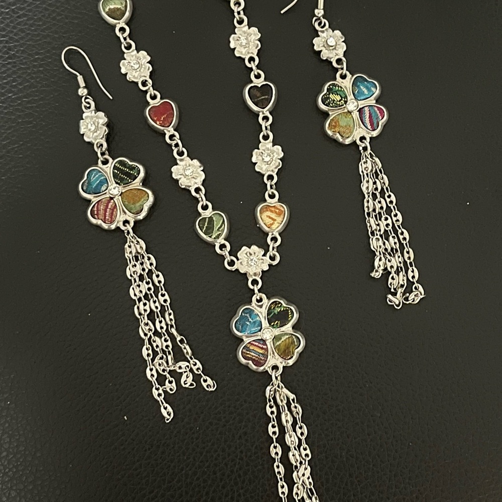 Multicolor Silver Floral Jewelry Set